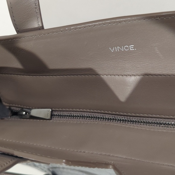 Vince Beige Grey Embossed Leather Crossbody Handbag Purse - Picture 14 of 15